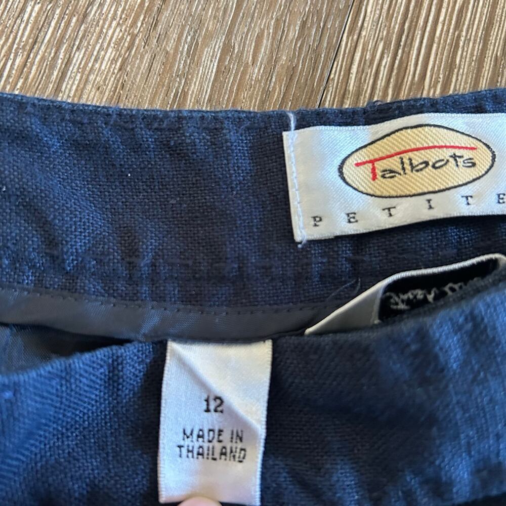 Talbots women’s linen navy blue cropped pants size 12 petite Boho, timeless - Picture 6 of 9